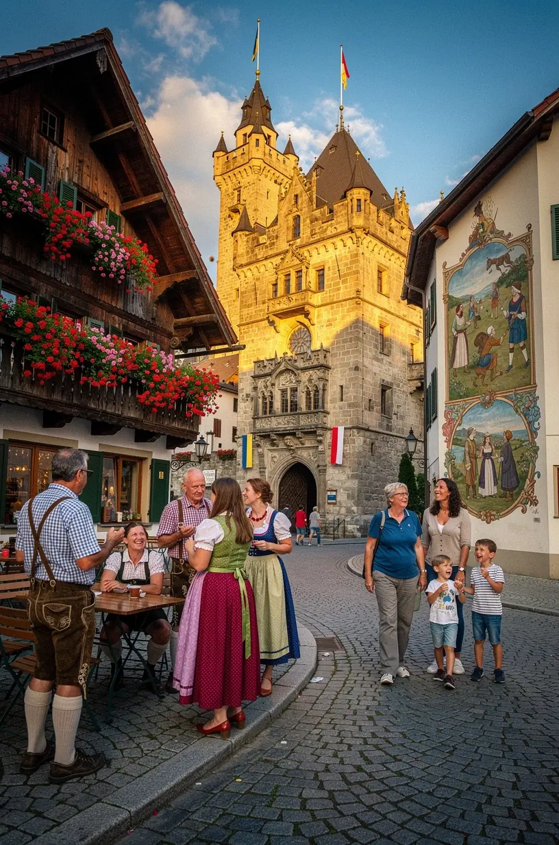 Informationstafel mit Karte und Erläuterungen zu kulturellen Routen und historischen Orten in Deutschland