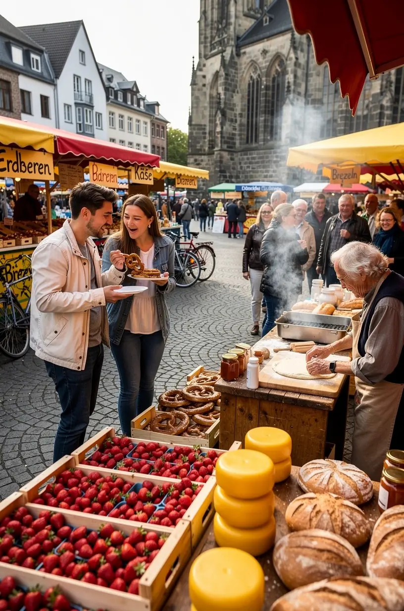 Pittoreske Altstadt mit Fachwerkhäusern, Kopfsteinpflaster und lebendiger Straßenszene im Herzen Deutschlands